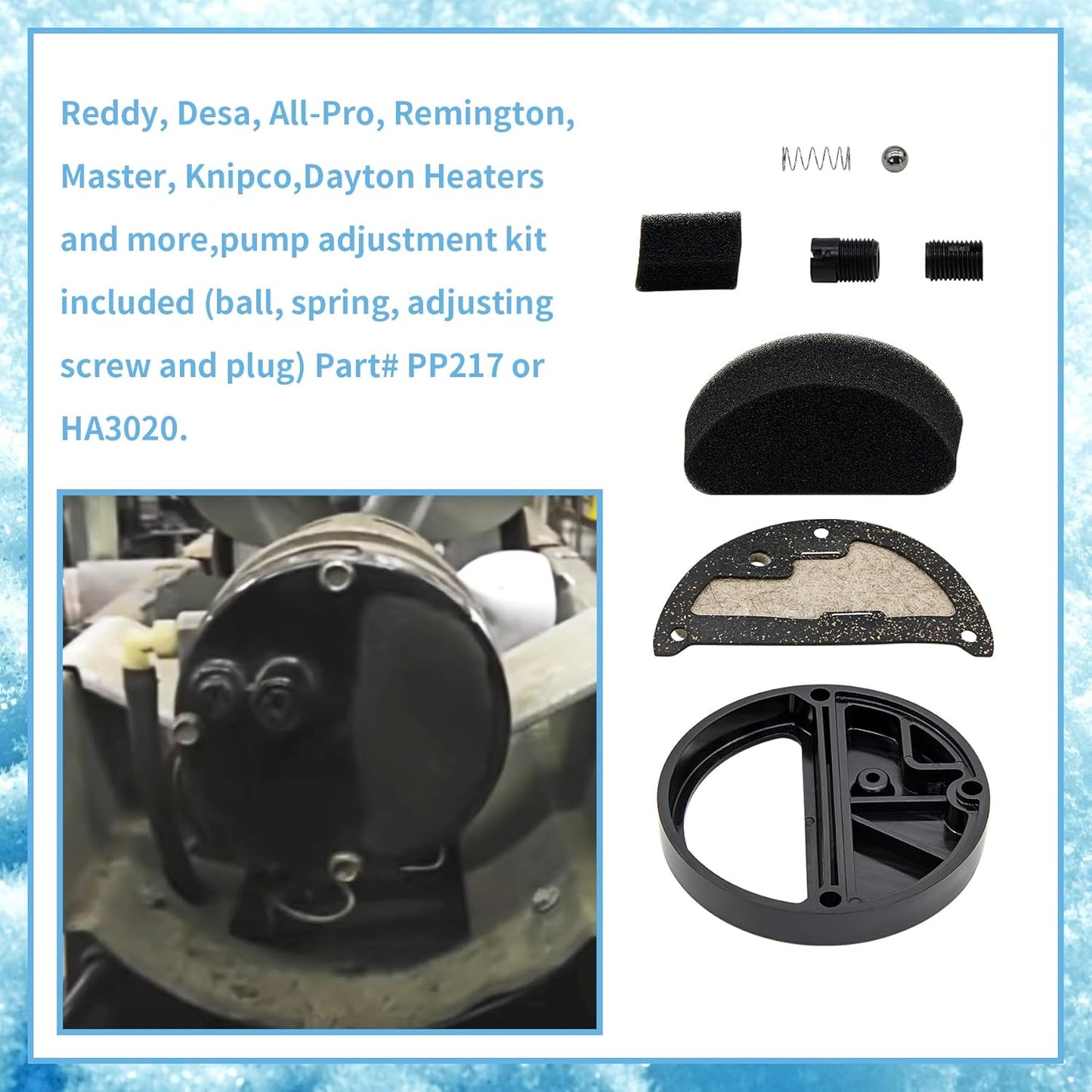 M29609 Filter Cover PP217 HA3020 Pump Kit PP213 Replacement for Reddy Remington Master Desa Space Heaters