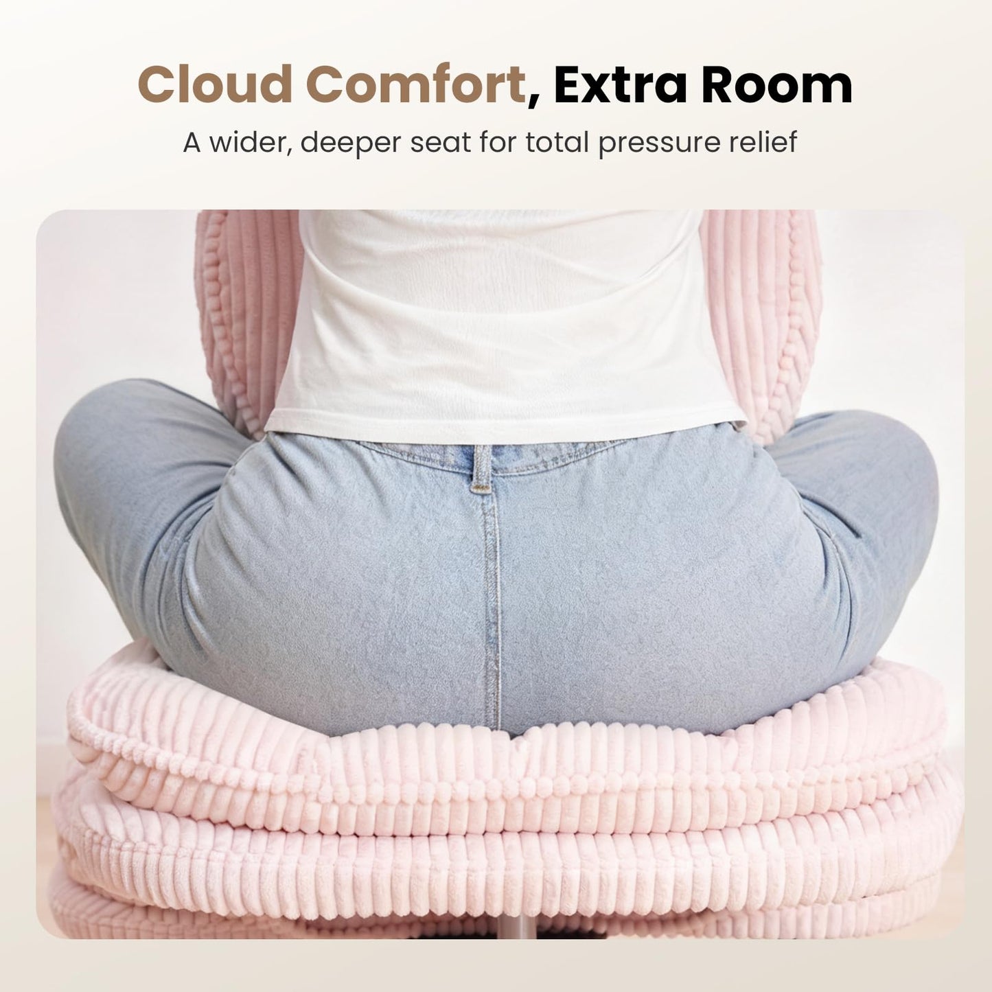 HOMRELEXA Extra-Wide & Tall Cross-Legged Office Chair – Deeply-Padded Cloud Seat, Ergonomic Back Support, Adjustable Height for ADHD & Meditation, Pink