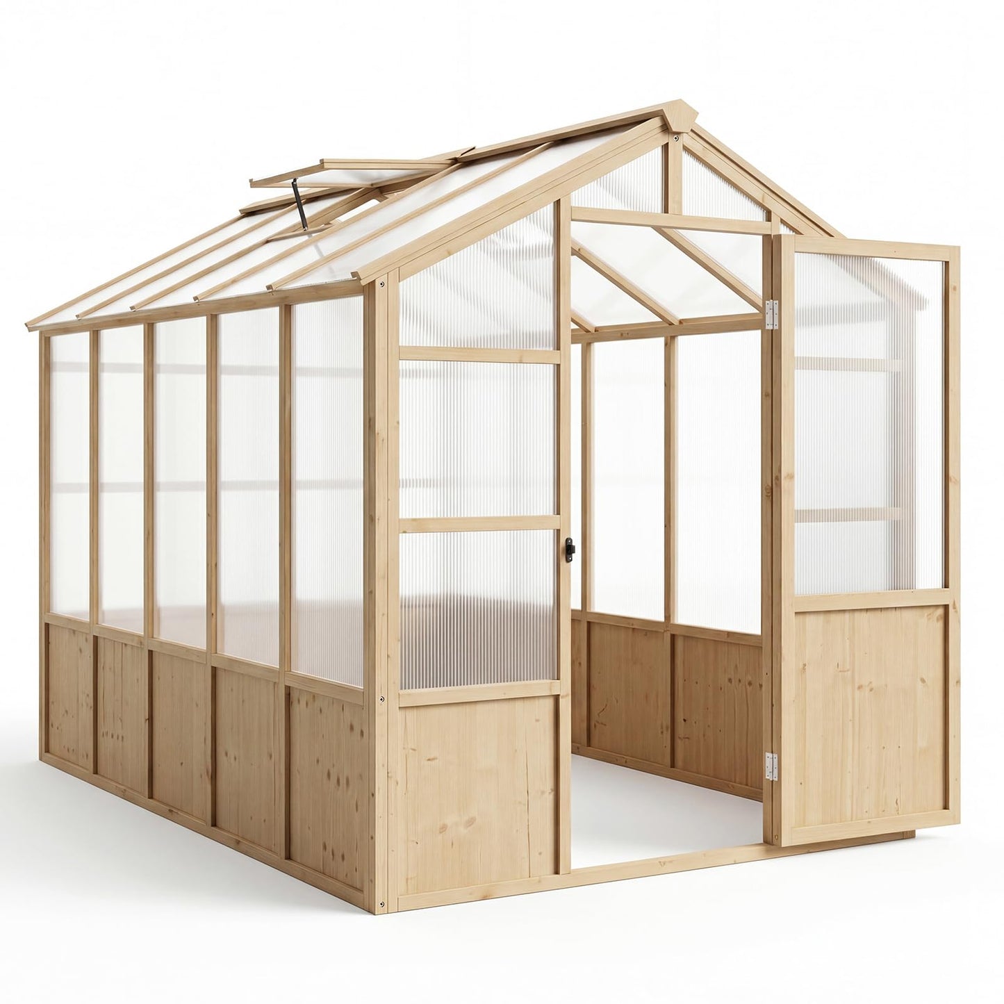 GarveeLife 6'x10' Wooden Greenhouse for Outdoor, Large Walk-in Greenhouse Kit with Ventilated Window, Door & Polycarbonate Panels, Heavy Duty Wood Frame Green House for Patio Garden Backyard