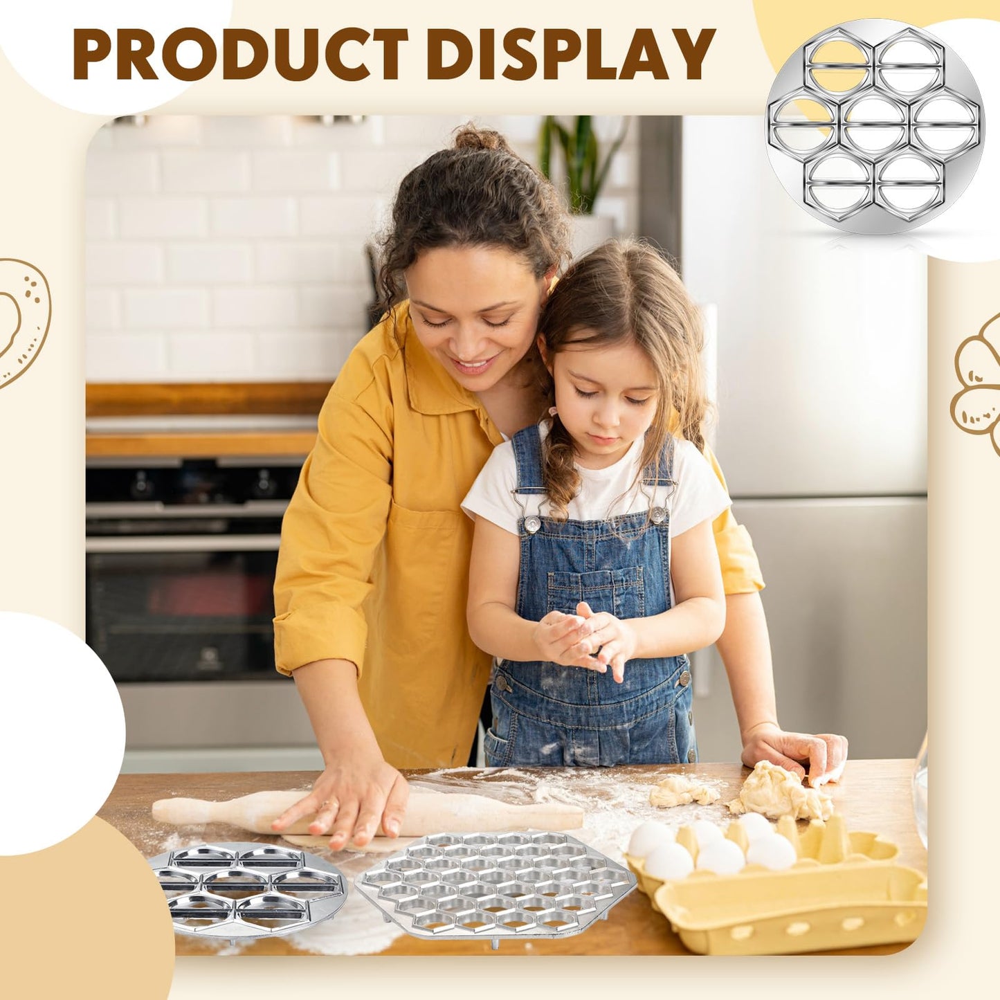 Vesici 3 Pcs Ravioli Maker Dumplings Set 37 Holes Ravioli and 12 Holes Ravioli Maker Press Dumplings with Wood Rolling Pin Metal Ravioli Cutter Kit for Ravioli Pasta Making Tools