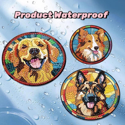 Puraikcmi 6pcs Dogs DIY Diamond Art Painting Kits Coasters with Holder, Diamond Coasters by Number Adults Crafts Full Drill Round Mosaic Stitch Art Craft Supplies