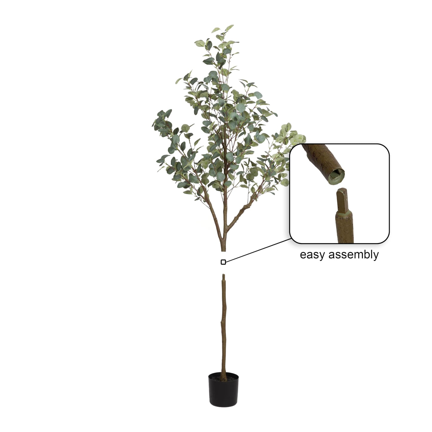 Kate and Laurel Eudora Faux Eucalyptus Tree with Claudel Scalloped Planter Pot, 6 FT, White, Potted Artificial Tree Indoor with Realistic Foliage and Added Moss, Fake Plant for Living Room Decor