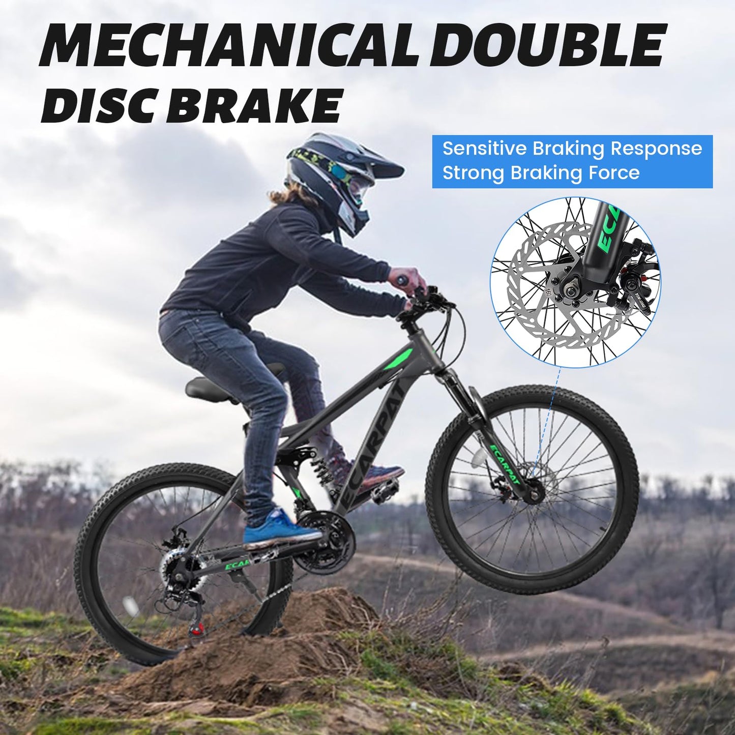 Ecarpat 24 Inch Full Suspension Mountain Bike, 21 Speeds Dual Disc Brake, Men Women Carbon Steel Mountain Bike, Adult Trail Beach Snow Commuter City Bikes