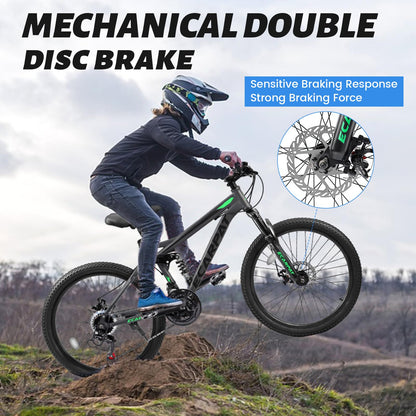 Ecarpat 24 Inch Full Suspension Mountain Bike, 21 Speeds Dual Disc Brake, Men Women Carbon Steel Mountain Bike, Adult Trail Beach Snow Commuter City Bikes
