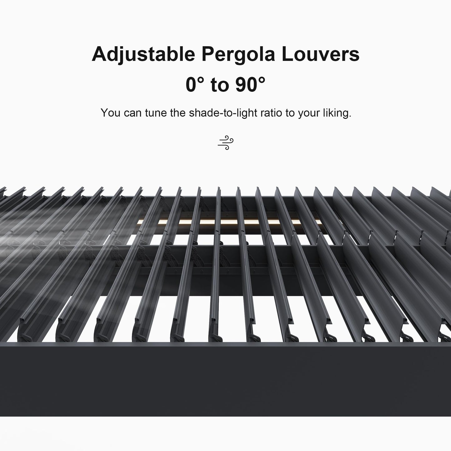 PURPLE LEAF LED Louvered Pergola 94AS 12'x 16' Full Aluminum Frame and Adjustable Roof Integrated Strip Lights for Outdoor Deck Garden Patio Gray Hardtop Gazebo Pergola