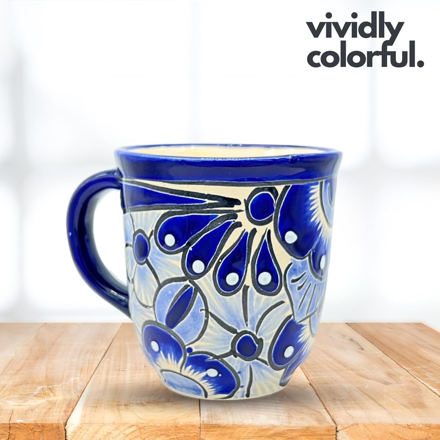 Talavera Mug - Authentic Hand Painted Mexican Coffee Mug - Blue and White - Taza Mexicana Azul Blanco