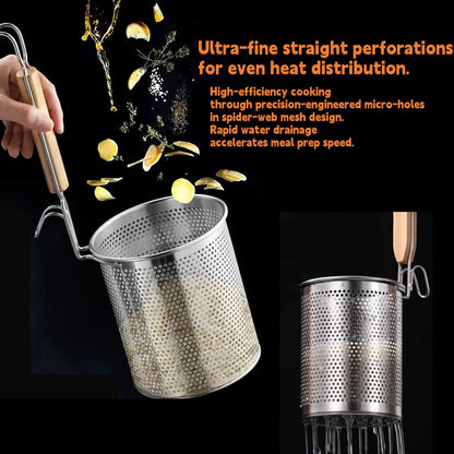 2 Pieces Pasta Strainer, Stainless Steel Mesh Spider Strainer, Basket Fine Mesh Spider Basket with Wooden Handle Good For Boiling Food Spaghetti Dumpling