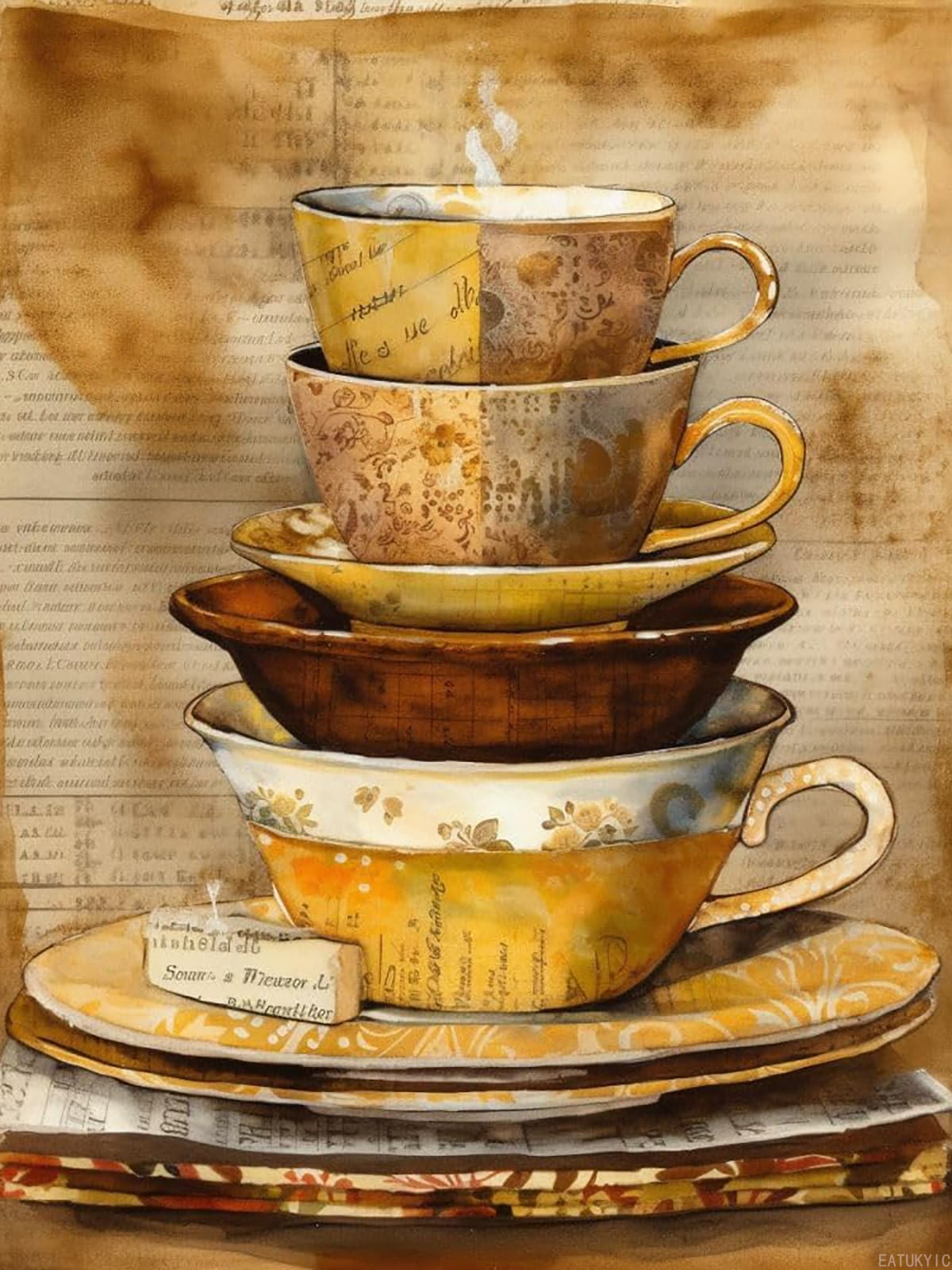EATUKYIC Coffee Stacked Cups Diamond Art Painting Full Round Drill Embroidery Kit Cross Stitch Diamond Dots Kit Paint of Rhinestones for Set Wall Decor 12x16Inch