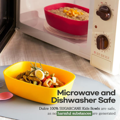 Sugarcane Kids Bowls 5Pack, Natural Plastic Dishes for Toddler to Big Kids, Microwave & Dishwasher Safe
