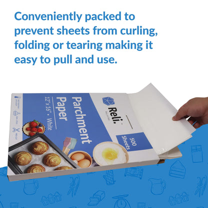 Reli. 500 Pcs Parchment Paper Sheets, 12x16 in. | White, Non-Stick, Pre-Cut Pan Liners | Baking, Air Fryer, Grilling