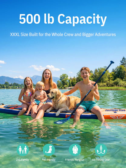 Niphean (Extra Large) Inflatable Paddle Board, SUP for 2+1 People/Family 500lbs Capacity Stand Up Paddle Board with SUP Accessories, StabilTrac Fin Non-Slip Paddleboard for Adults-Grain Flow