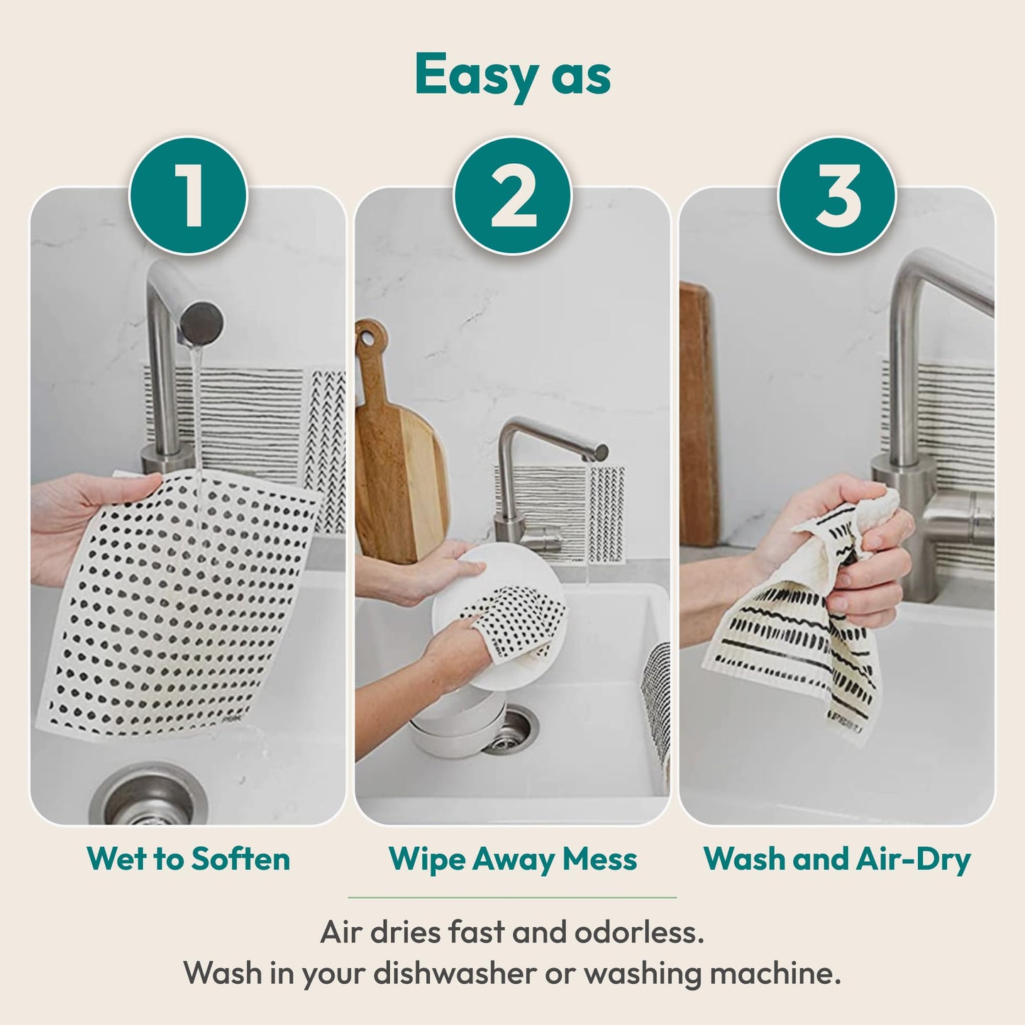 FEBU Swedish Dishcloths for Kitchen | 5 Pack Watercolor Reusable Paper Towels Washable | Swedish Dish Towels | Non-Scratch Cellulose Sponge Cloths | No Odor, Biodegradable Cleaning Cloths