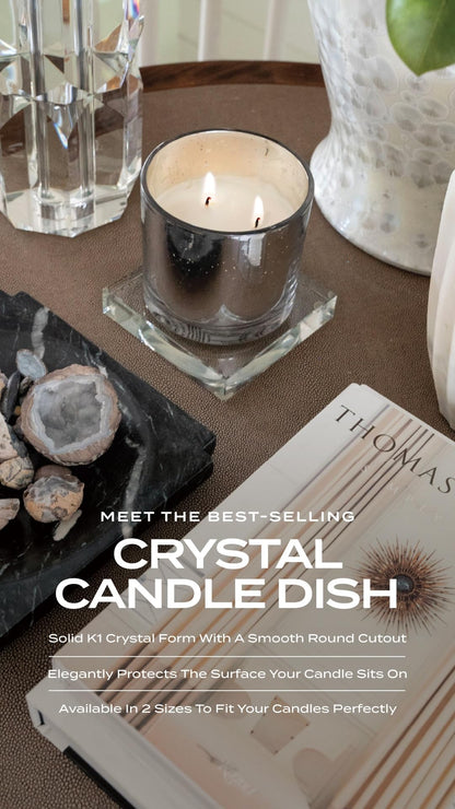 Crystal Candle Dish — by Alice Lane Home Collection — Size Large — Smooth, Round Cutout is the Perfect Size for Your Favorite Candle or Diffuser — Clear K9 Crystal Design