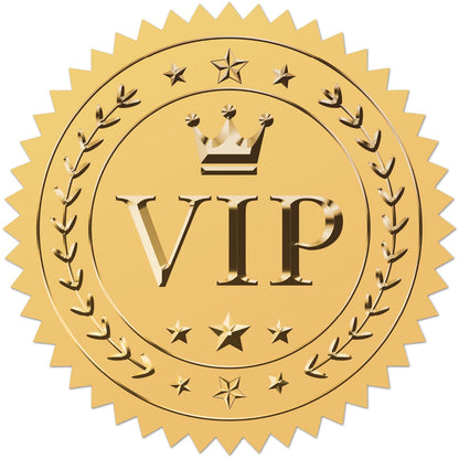 CRASPIRE VIP Stickers 100Pcs 2" Crown Envelope Seals Stickers Gold Foil Stickers Vintage VIP Envelope Stickers with Serrated Edge Embossed Envelope Seals for Envelopes Diplomas Wedding Supplies DIY