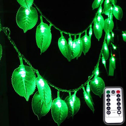 Green Leaf String Lights, 33Ft/10M 100LEDs Battery Operated Fairy Lights with Remote for Christmas Bedroom Decoration