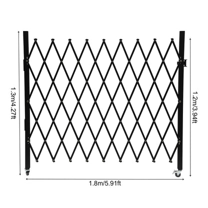 Folding Security Gate, 48" H x 71" W Black Metal Safety Gate with Diamond Grid and Padlock, Expandable Wall Mount Gate for Garage, Basement, Storefront, School and Industrial Site