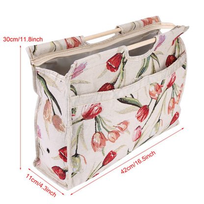 Luatoxry Knitting Bag, 16.5x11.8x4.3in Crochet Project Bag, Foldable Knitting Tote with Wood Handle, Multipurpose Yarn Tote Project Organizer with Zipper for Yarn, Crochet Supplies