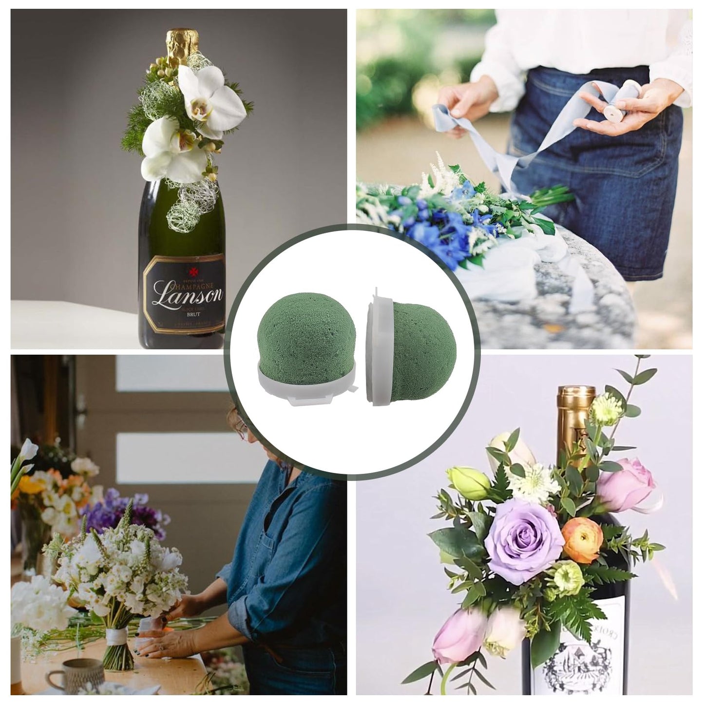 12 Pcs Mini Floral Foam Holder Floral Foam Round with 1 Roll Green Floral Wire Floral Foam Blocks for Table Wedding Wine Bottle Hat Décor
