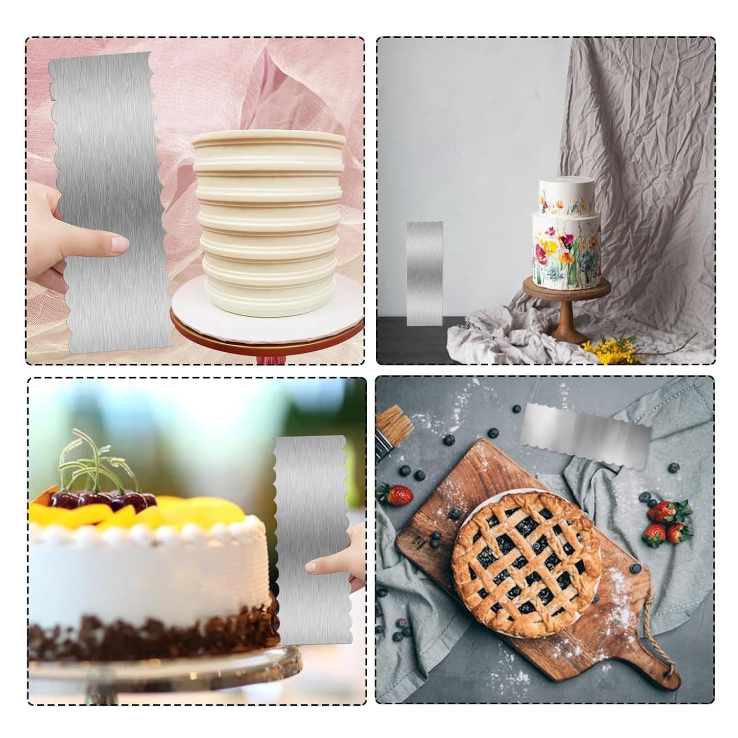 3 Pieces 8.7 Inche Stainless Steel Cake Scraper，Double Sided Patterned Edge Stripe Edge Smoother Scraper Cake Decorating，Cake Decorating Comb Cake Scraper (3, 3)