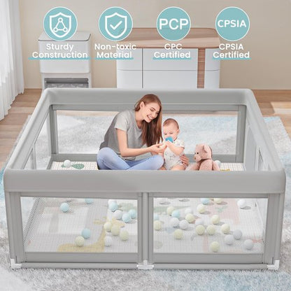 Hiaksedt Baby Playpen - Safe Play Area with Mat & Ocean Balls | 50 x 50 Inch for Babies & Toddlers