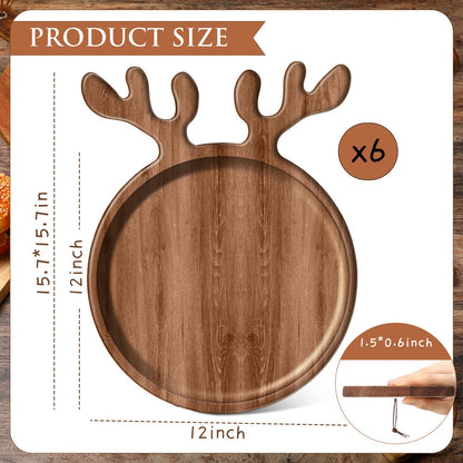 Ziliny 6 Pcs Christmas Appetizer Platter 12 Inch Christmas Cutting Board Acacia Serving Trays Wood Charcuterie Board Tray Snack Dessert Candy Dish Plate for Kitchen Gifts(Deer Antle)