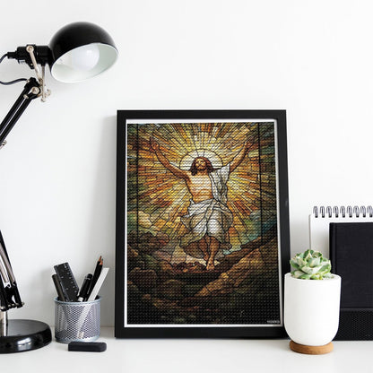 YEEIFFD Risen Jesus Stained Glass Diamond Drawing Art Kit for Adults DIY Diamond Art Painting Full Drill Round Gem Art for Crafts Wall Decor 12x16inch