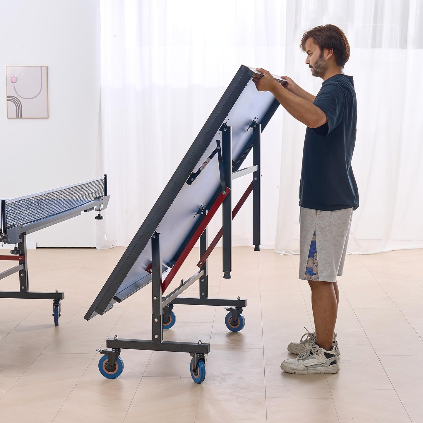 VEVOR Ping Pong Table, Professional Table Tennis Game, Indoor MDF Portable Table Tennis Table, Foldable Ping Pong Table with Quick Clamp Net and Lockable Wheel, 10 Minute Easy Assembly, 25mm Tabletops