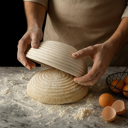 Saint Germain Bakery Premium Round Bread Banneton Basket with Liner - Perfect Brotform Proofing Basket for Making Beautiful Bread (9 inch)