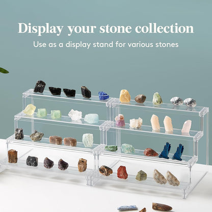 Lifewit 4 Tier Clear Display Risers Stand, Plastic Organizers for Figures, Cupcake, Perfume, 12inch, 2pack
