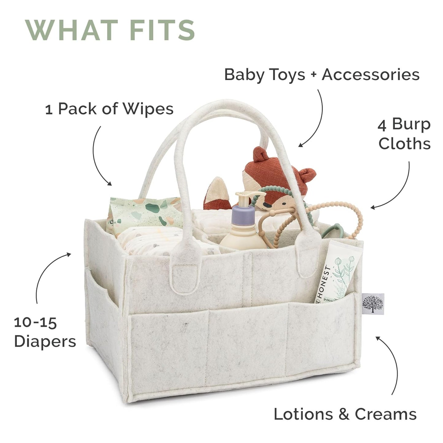 Parker Baby Diaper Caddy - Large Nursery Storage Bin & Car Organizer for Diapers & Wipes - Sage Green