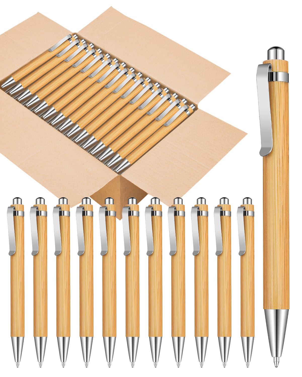 lyforx 100pcs Bamboo Pens Bulk Wooden Bamboo Pens Engraving Wooden Ballpoint Pen Customizable Gift Pen Bulk