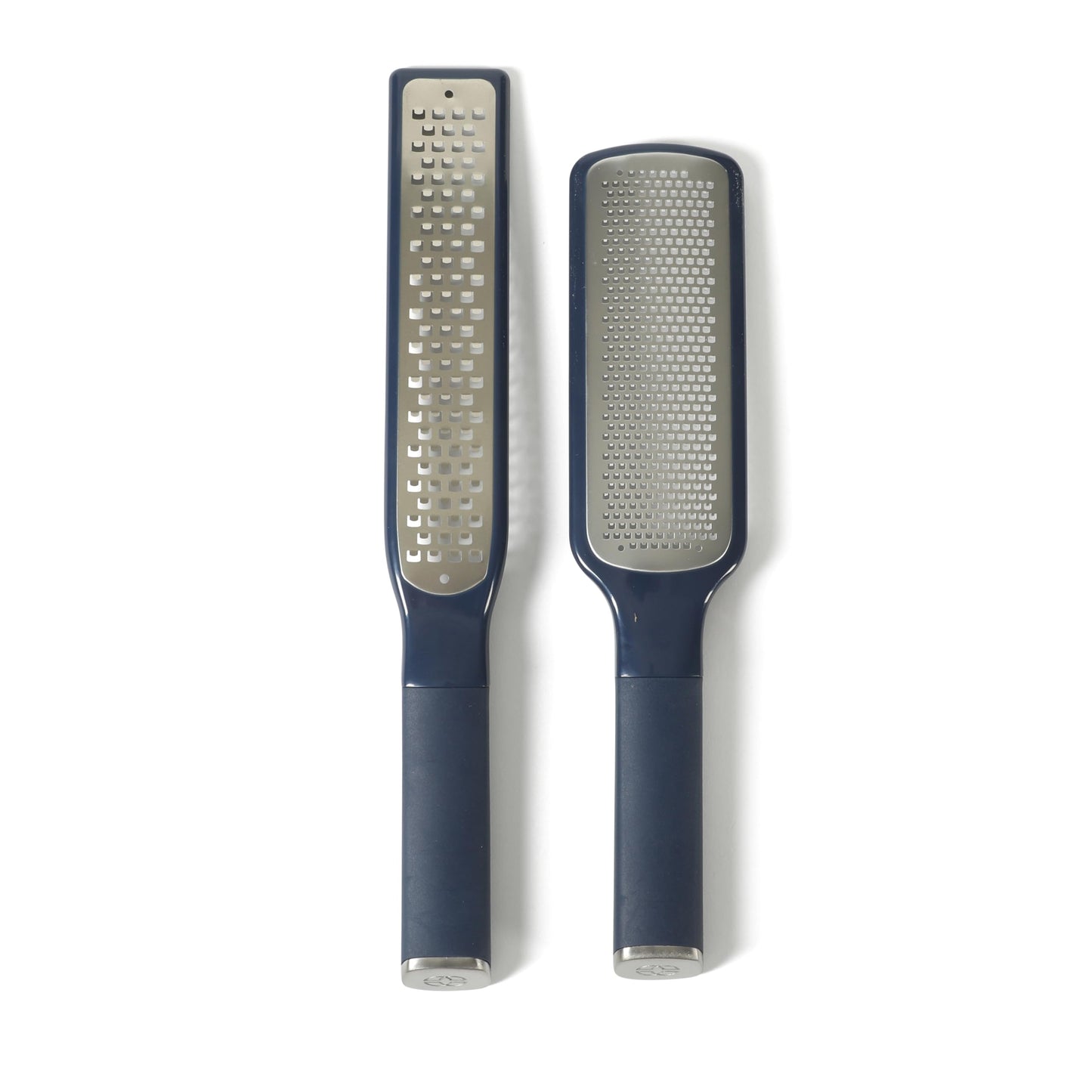 Calphalon Edge 2 Piece Stainless Steel Handheld Cheese Grater and Lemon Zester W/Covers & Rubber Handles - Navy Blue
