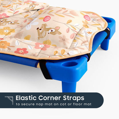 Wake In Cloud - Cot Nap Mat with Pillow and Blanket, for Toddler Kids Girls Ages 3 Plus in Daycare Kindergarten Preschool with Elastic Corner Straps, Floral Botanical Flowers, Peach Beige