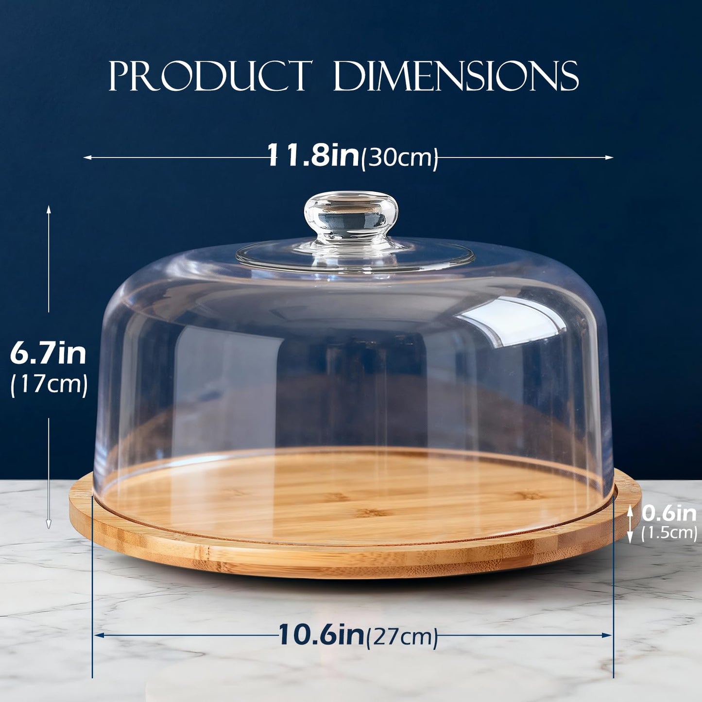 Masthome 11 IN Cake Stand with Lid, Bamboo Wood Rotating Cake Holder with Dome, BPA Free Cake Dish with Cover, Cake Plate with Cover for Birthday/Kitchen/Party/Weddings