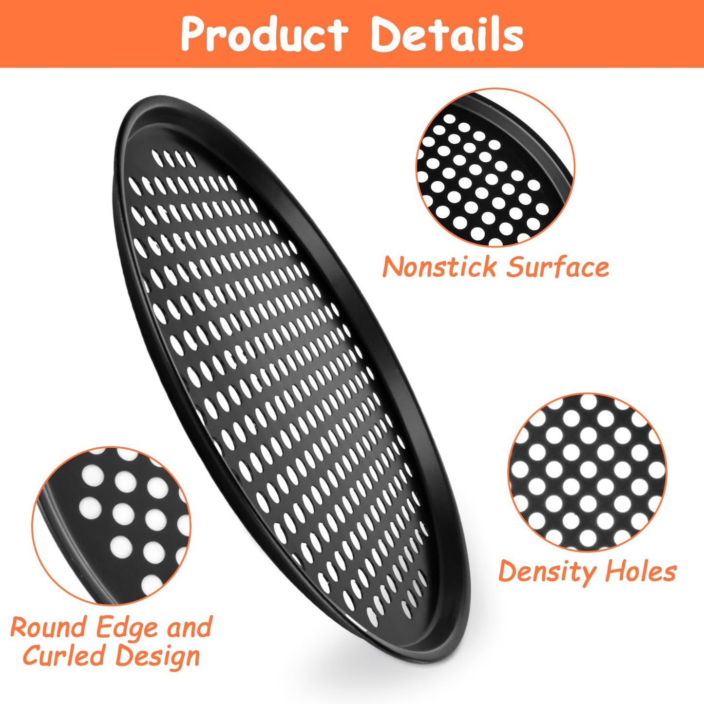 YOUNTHYE 6PCS Pizza Pan with Holes 12 inch Round Pizza Pan Set Nonstick Pizza Baking Pan Carbon Steel Pizza Tray Black Pizza Crisper Pan for Home Baking Kitchen