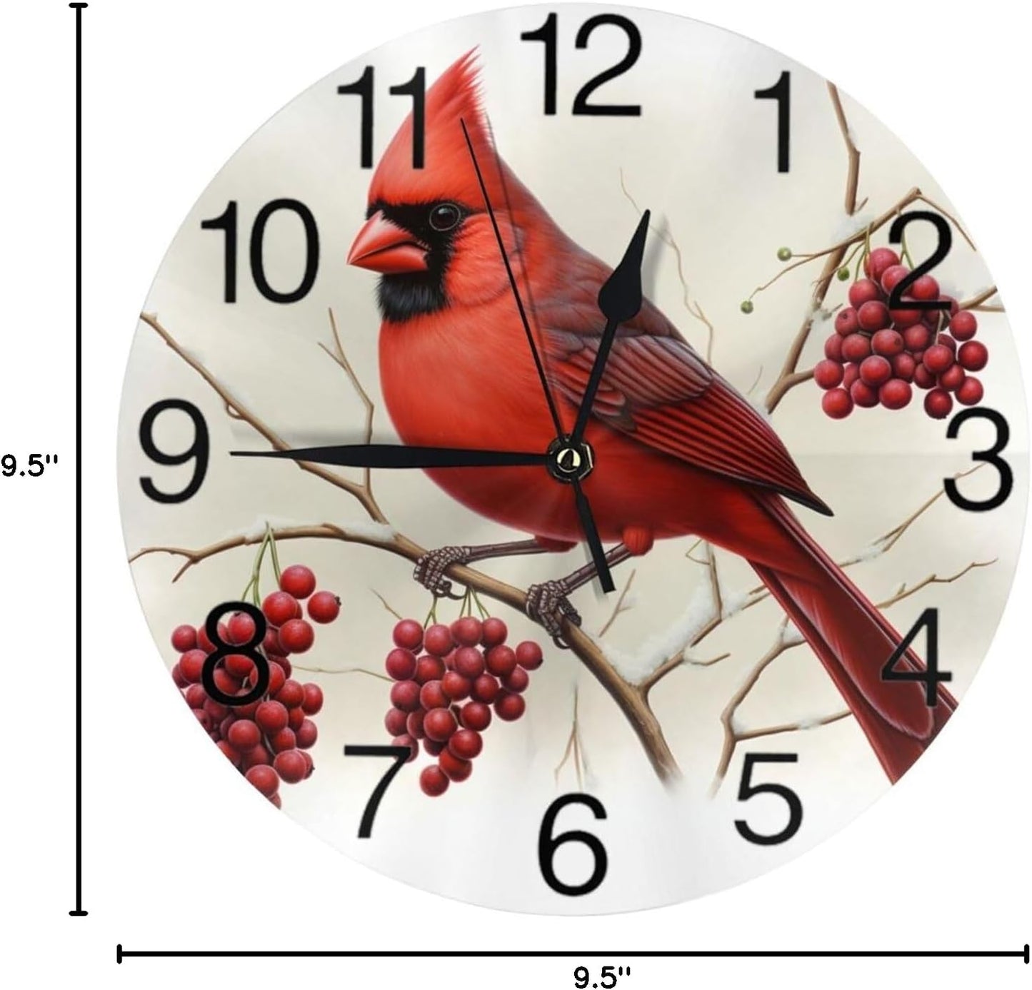 KiuLoam Winter Bird Round Wall Clock, Silent Non-Ticking Battery Operated Easy to Read for Home Office Decorative Clock