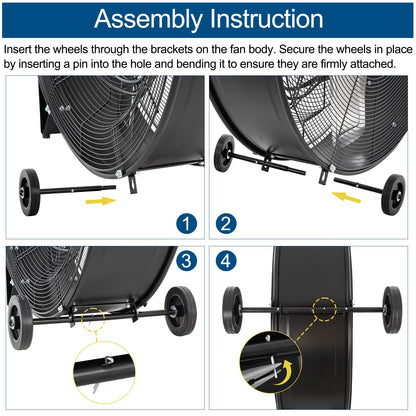 BILT HARD 34" 15000 CFM High Velocity Drum Fan, 2-Speed Heavy Duty Industrial Shop Fan with Casters & Handle for Warehouse, Factory Workshop and Garage Use
