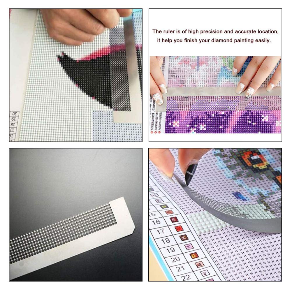Rhinestone Painting Drawing Tool, Sewing Ruler Dot Drill Embroidery Mesh Ruler Stainless Steel (12)