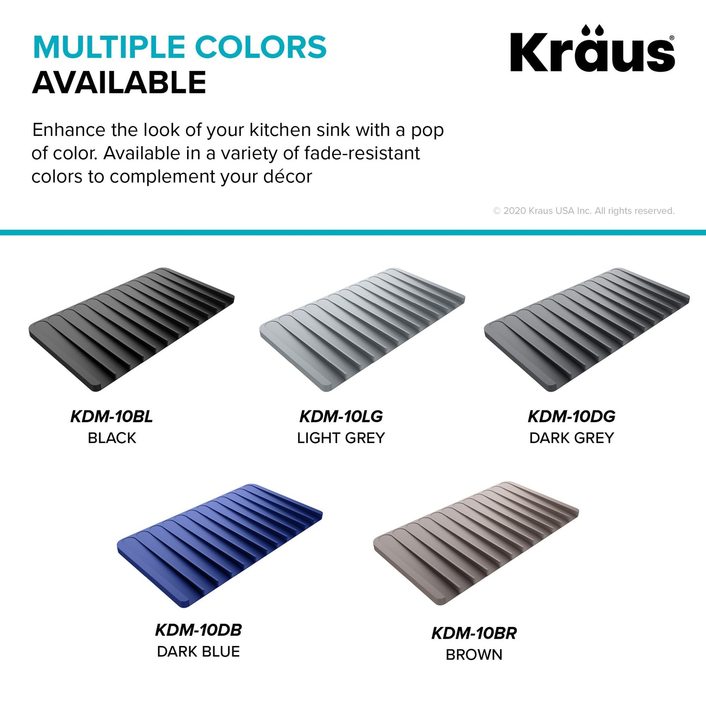 Kraus Self-Draining Silicone Dish Drying Mat or Trivet for Kitchen Counter in Light Grey, KDM-10LG
