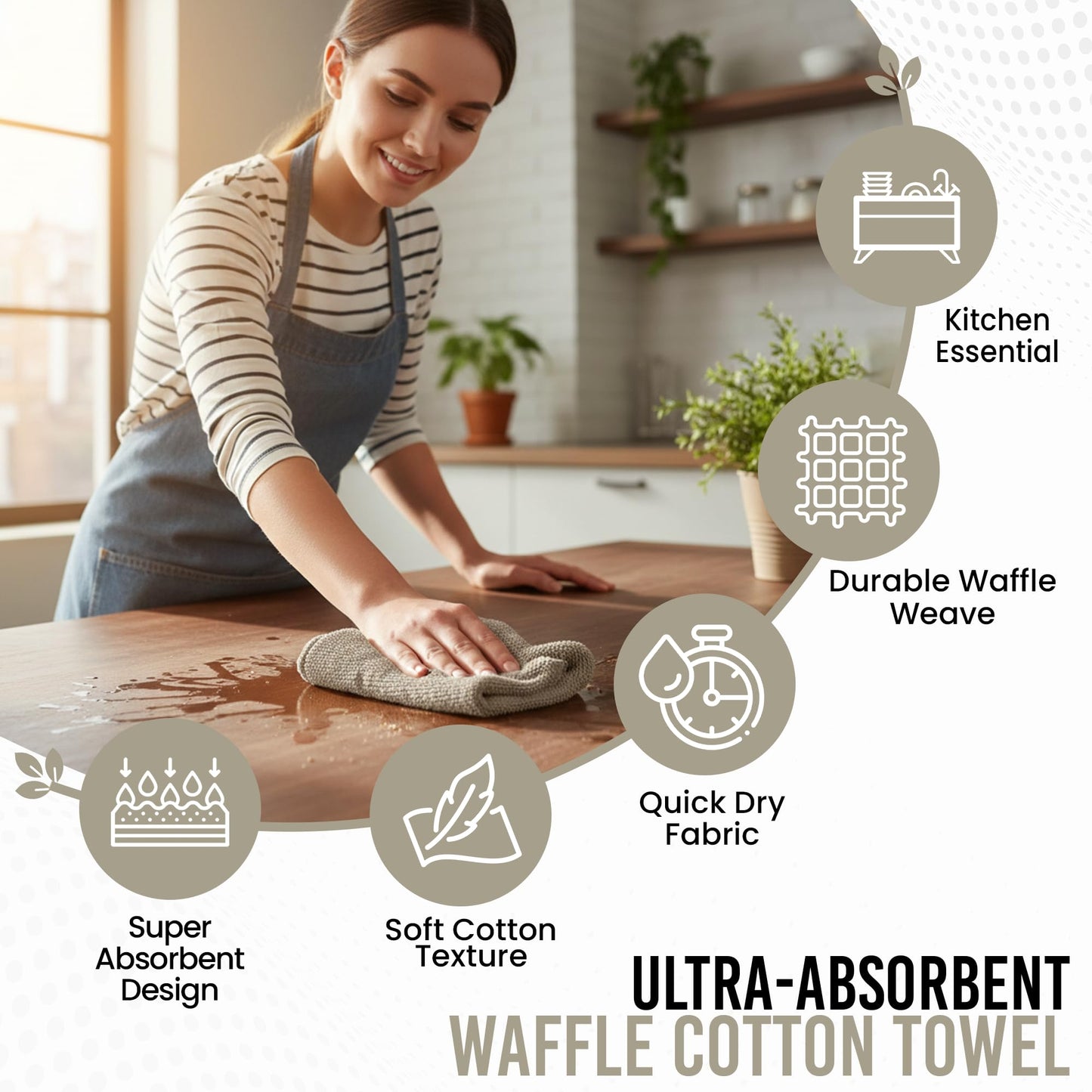 Ameri-Homes 100% Cotton Waffle Kitchen Dish Cloths 6-Pack– Ultra Absorbent & Quick Dry, Counters & Kitchen Use – Soft, Durable & Lint-Free13.50X13.50 inches (Off-White)