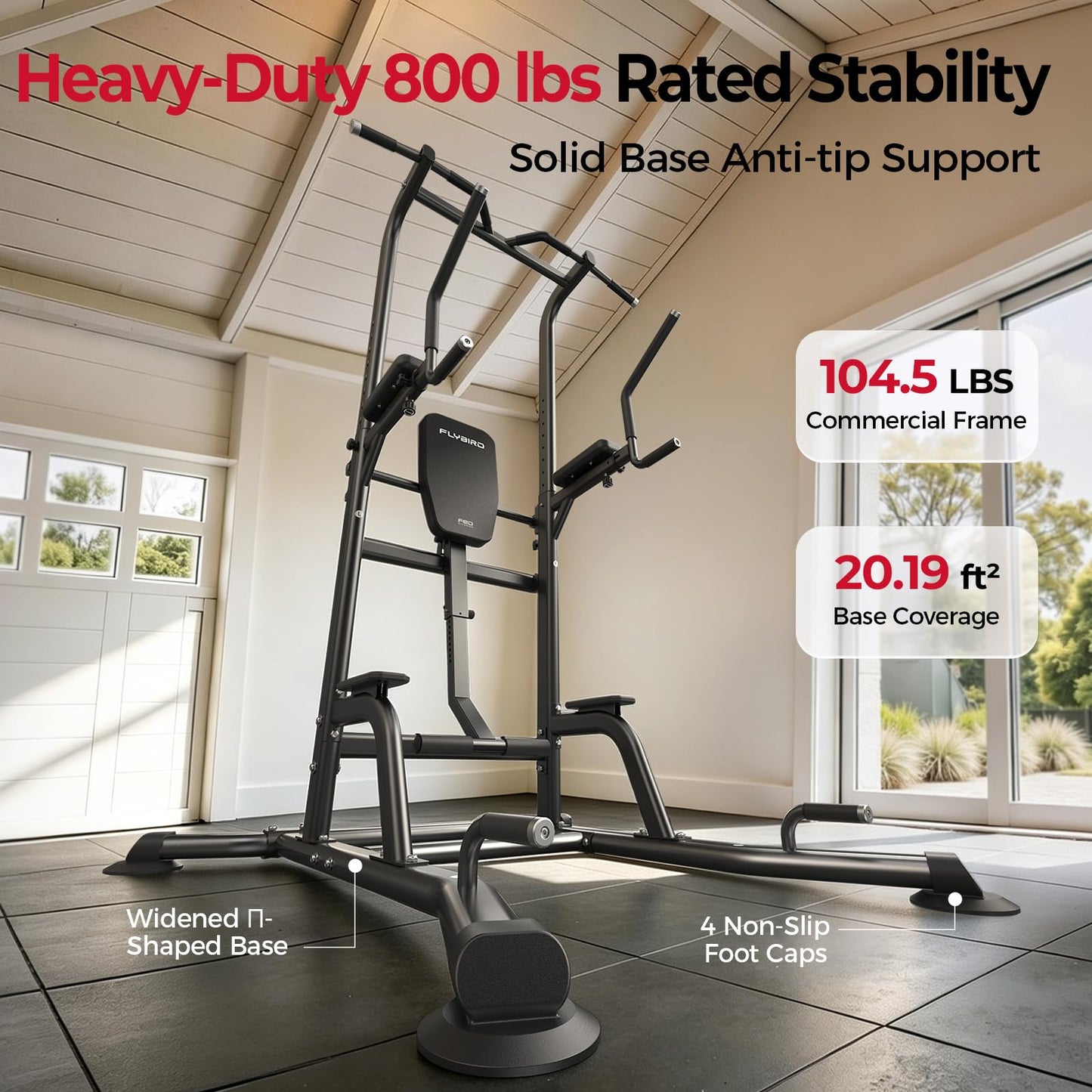 FLYBIRD PT6 Heavy Duty Power Tower with Assisted Leg Raise, Multi-Function Pull Up Bar & Dip Station for Core and Ab Training, Home Gym Equipment, 800 LBS Capacity | FED Fitness