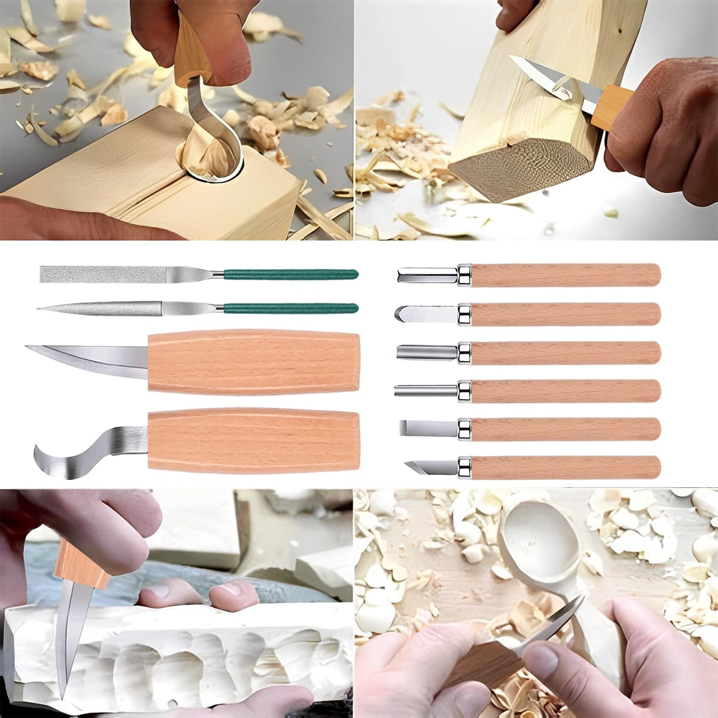 MILUOSONG Wood Carving Kit Box Wood Carving Tools Hand Carving Knife Set with hand Files for Wood,Model,Spoon,Pumpkin, Vegetables Carving Kit for Kids Adults Beginners Woodworking DIY