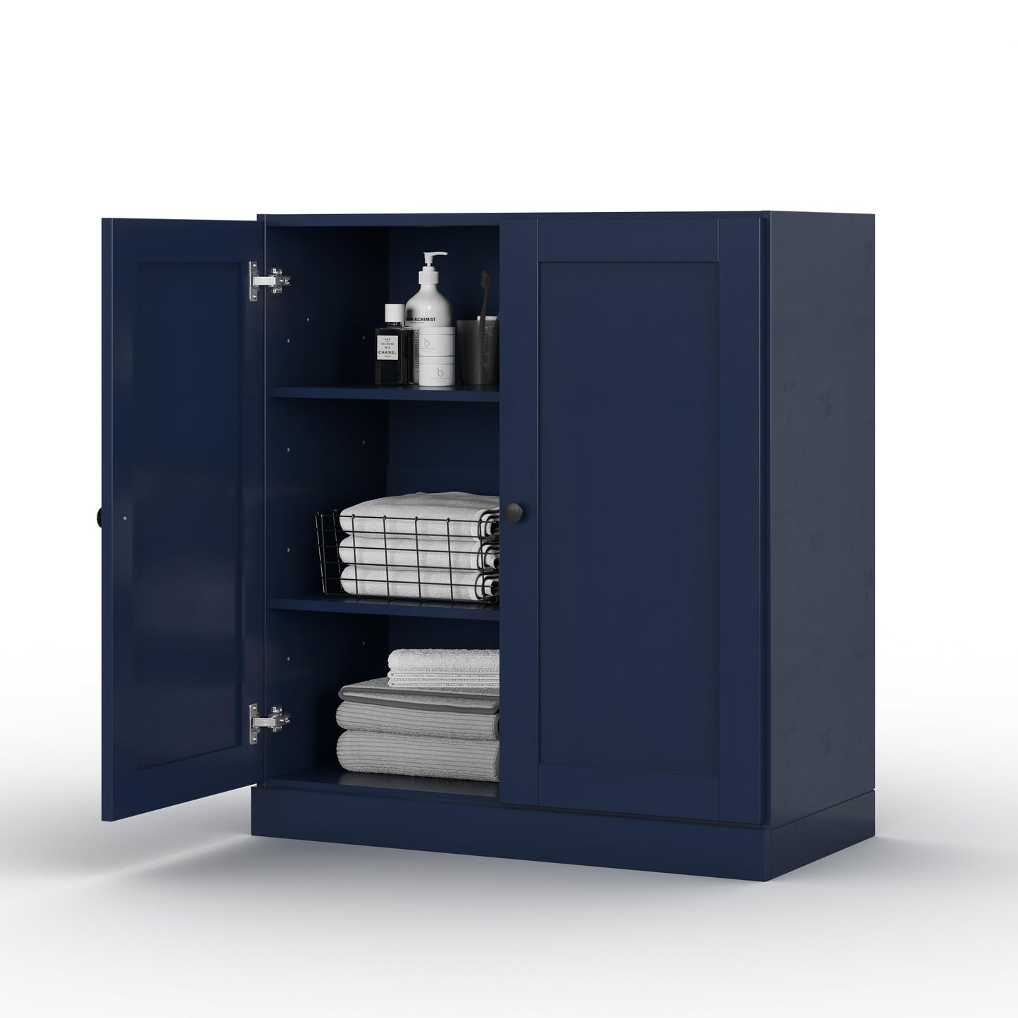 Palace Imports 100% Solid Wood Bathroom Storage Cabinet - 32" Wide - Navy Blue, Small Bathroom Cabinet with 2 Shaker Doors & Adjustable Shelves, 100% Eco-Friendly Wood, Modular Cabinets