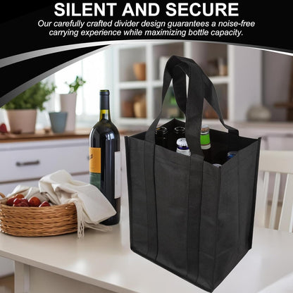 Reusable Wine Bottle Carrier Bag with 6 Compartments Dividers, Picnic Travel Shopping Fishing Party Holder