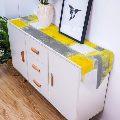 Yellow and Gray Table Runner, Farmhouse Style Burlap Abstract Modern Art Painting Decorative 13 X 90 Inch