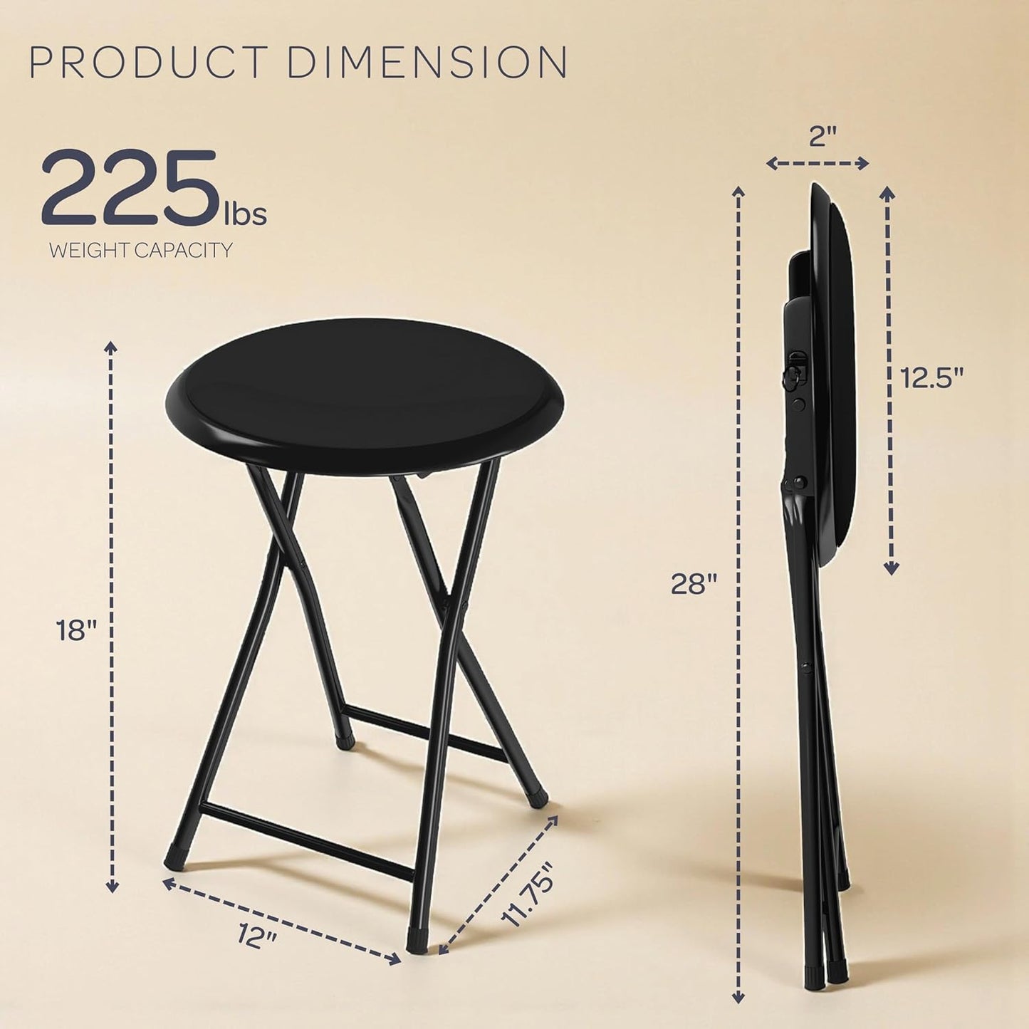 225lb Counter (18-Inch, Lavish Home Backless Folding Stool with Capacity for Kitchen or Rec Room - Portable Indoor Bar