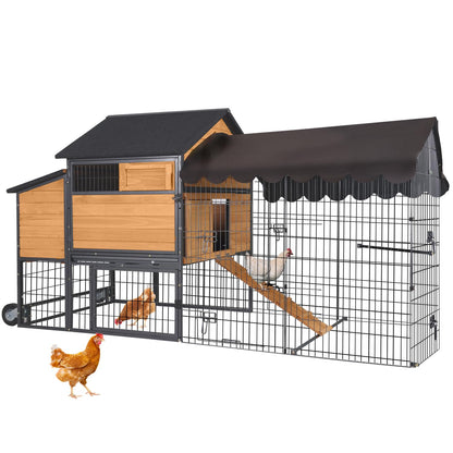 Large Chicken Coop for 4-6 Chickens, All-Steel Frame Hen House Poultry Cage with Waterproof Cover, Nesting Box & Metal Run
