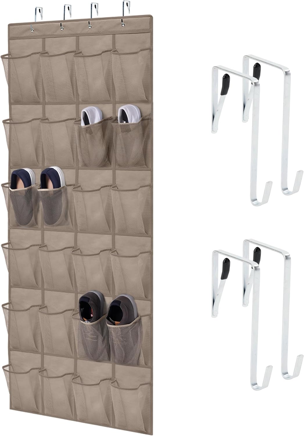 24 Closet Closets, 40 lbs HOME GENIE Over the Door Hanging Shoe Organizer, Breathable Mesh Pockets, Rack Storage