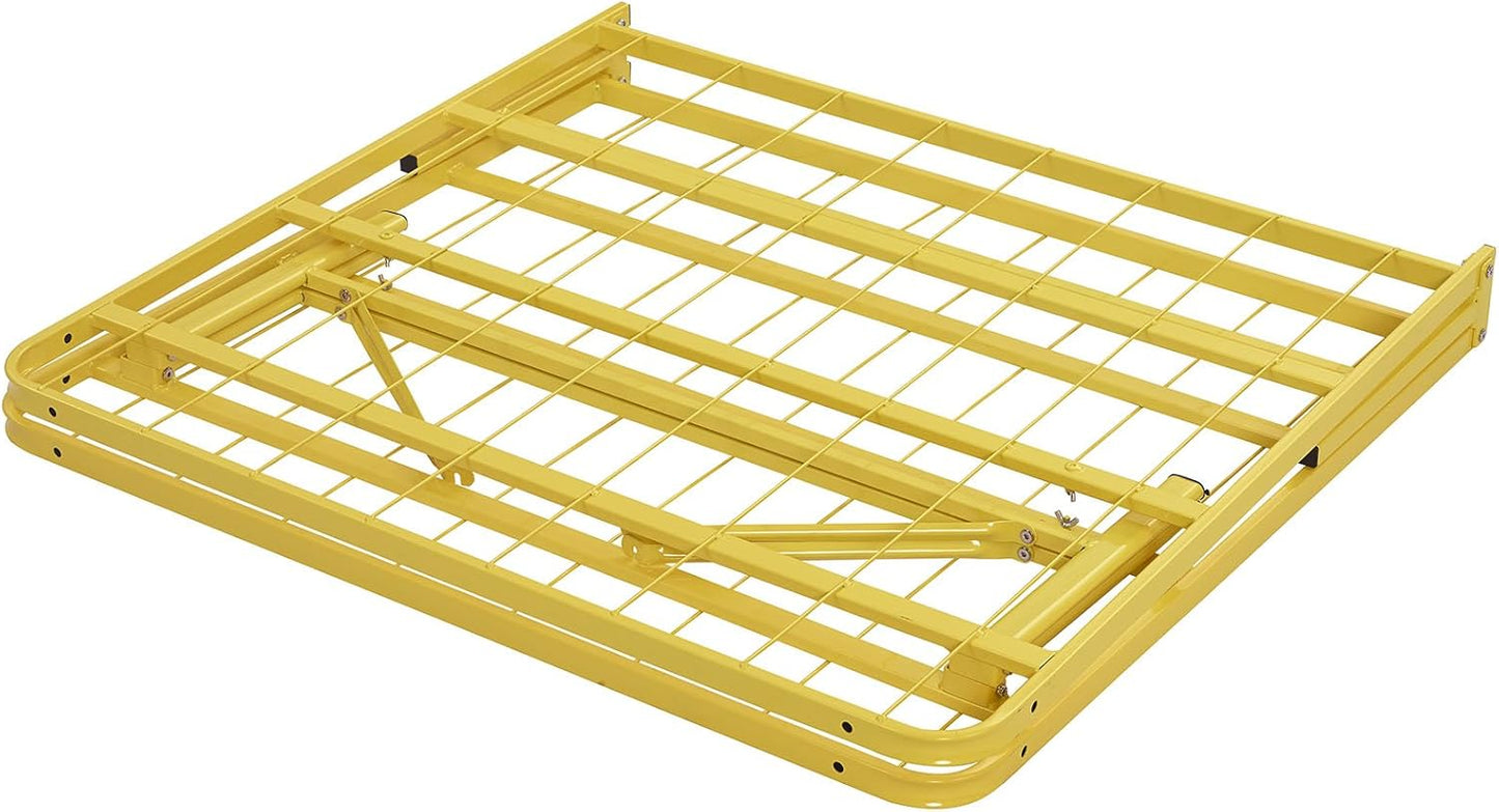 Modway Horizon Folding Metal Mattress Bed Frame, Twin Size, Yellow, Replaces Box Spring