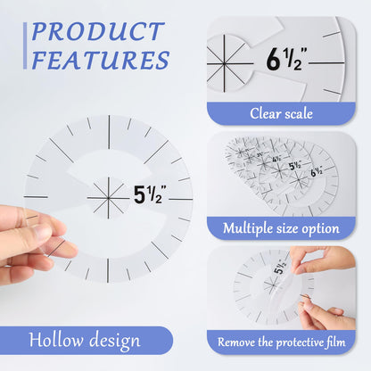 5PCS Circle Template Sewing Rulers Set, Clear Acrylic Quilting Template Rulers for Cutting Fabric Precision Measurements Sewing, 5 Sizes